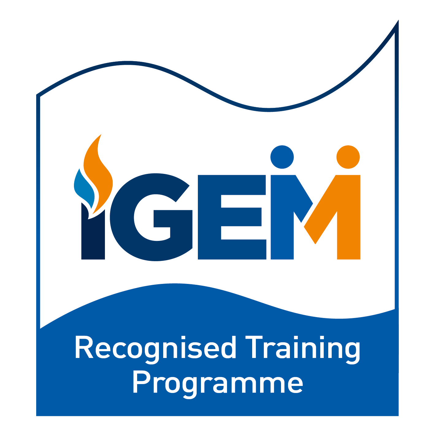 IGEM Recognised Training Programme logo with stylized flame and human figures