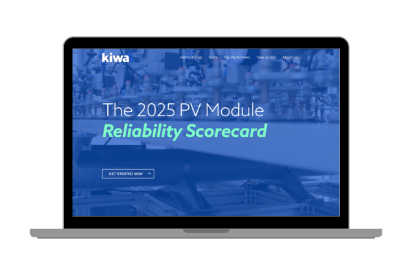 Laptop showing the PVEL PV Module Reliability Scorecard